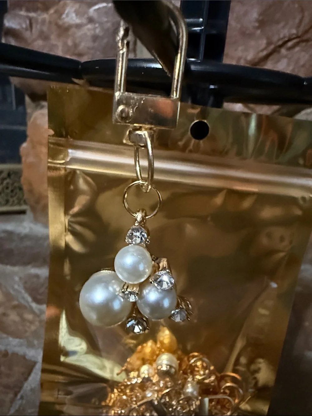 Pearl Cluster Gold Bag Charm Keychain Christmas in July!! Set of 7